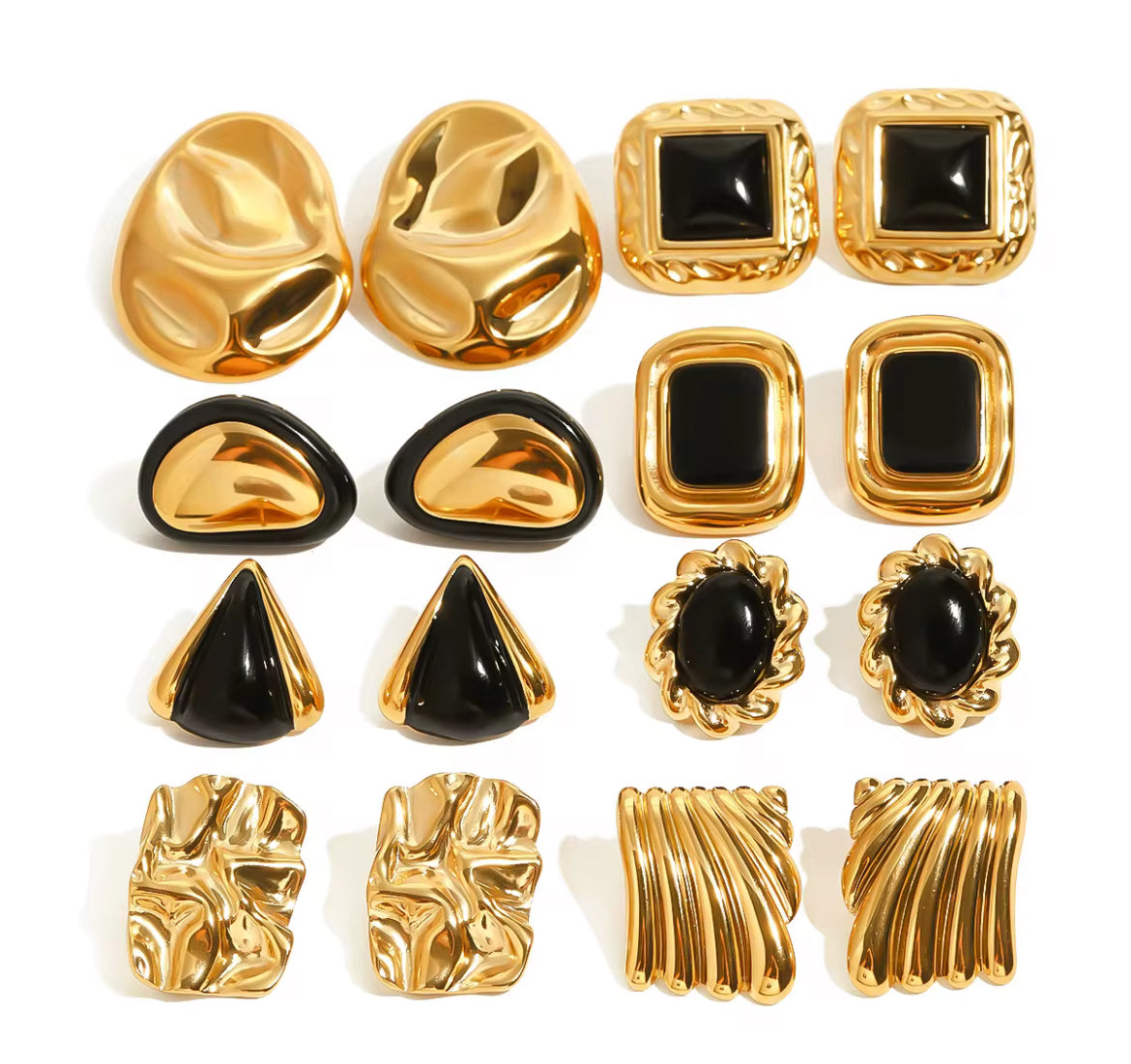 Flower - Geometric Black and Gold Plated Earings