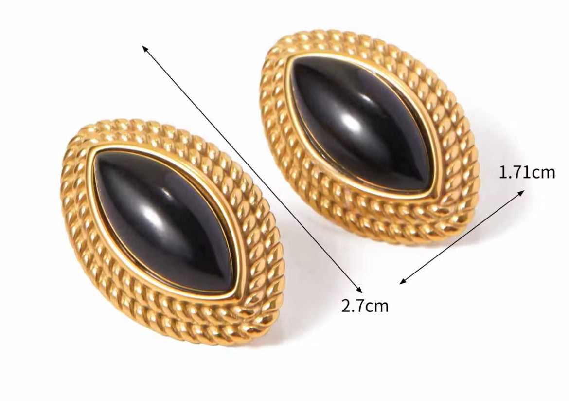 Flower - Geometric Black and Gold Plated Earings