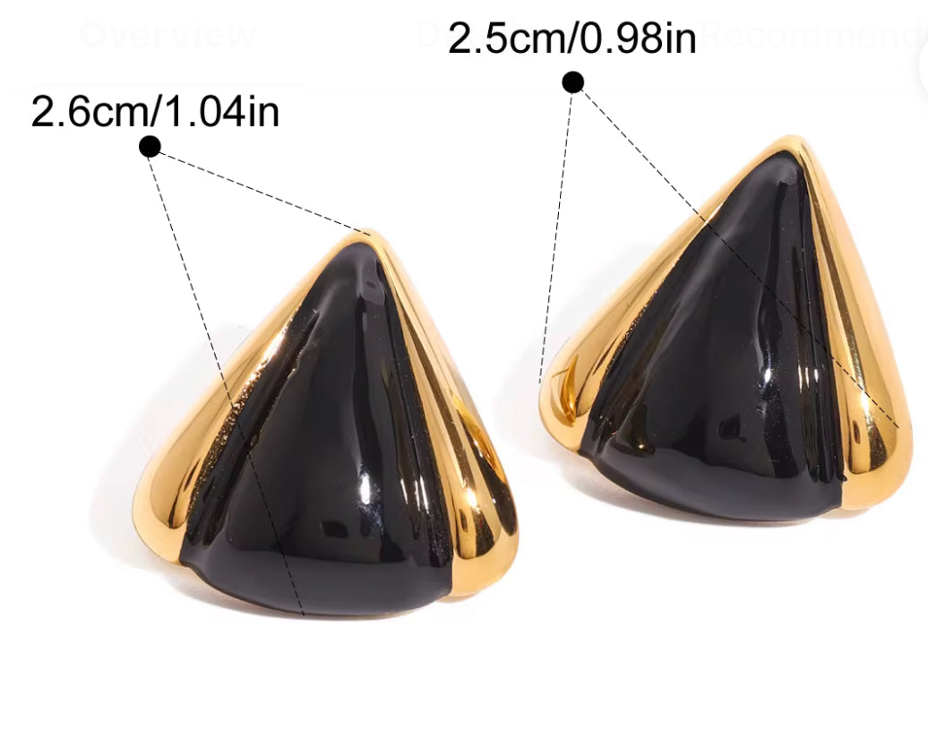 Flower - Geometric Black and Gold Plated Earings