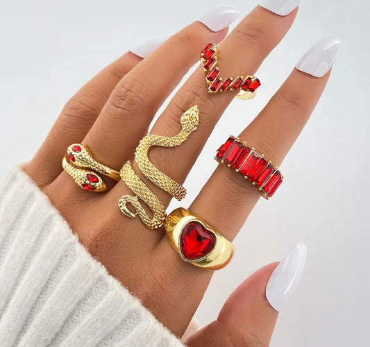 Stacked Snake Gem Ring Set
