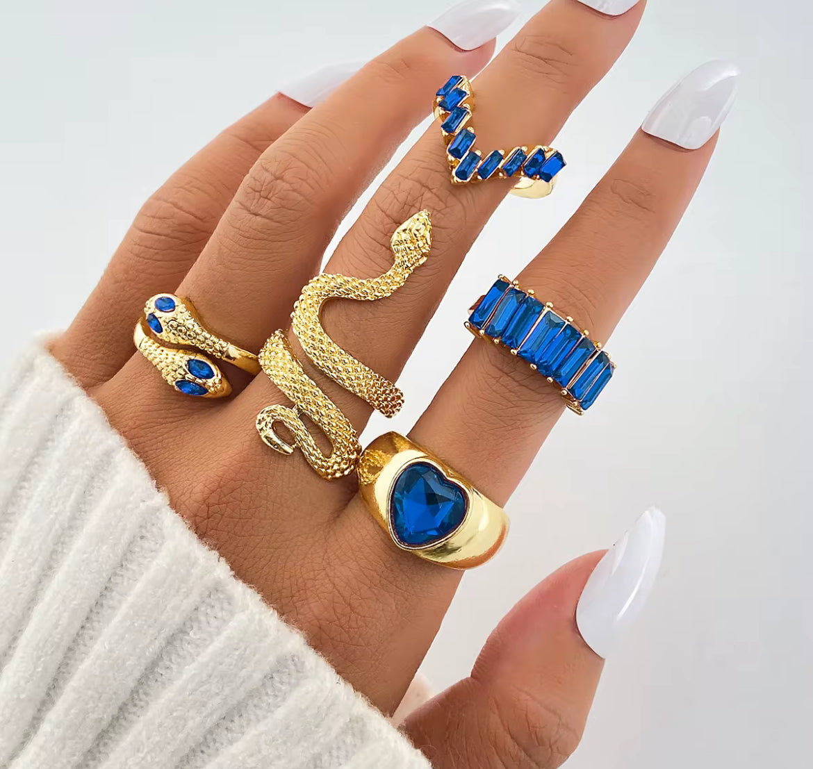 Stacked Snake Gem Ring Set