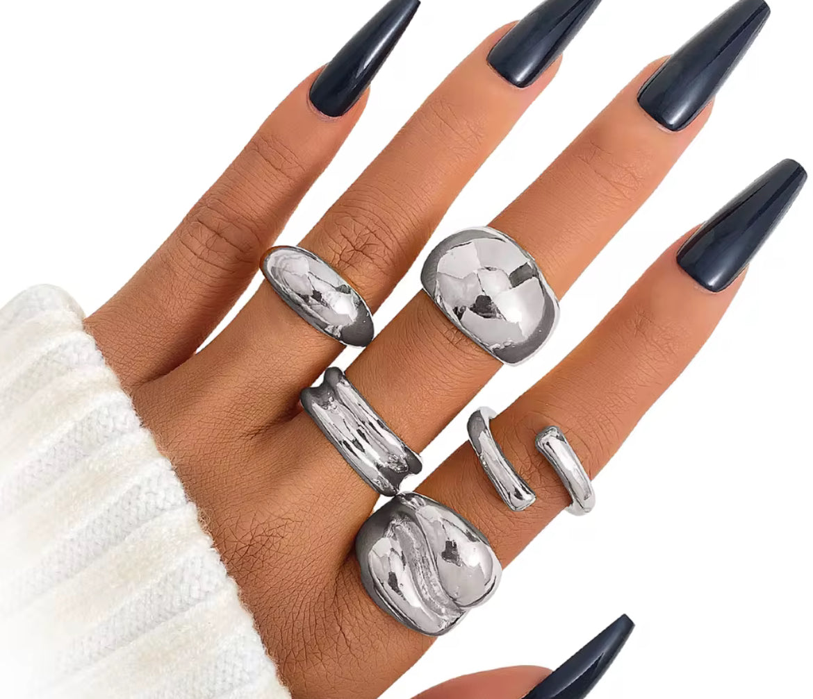 Chunky Stacked Water Drop Rings