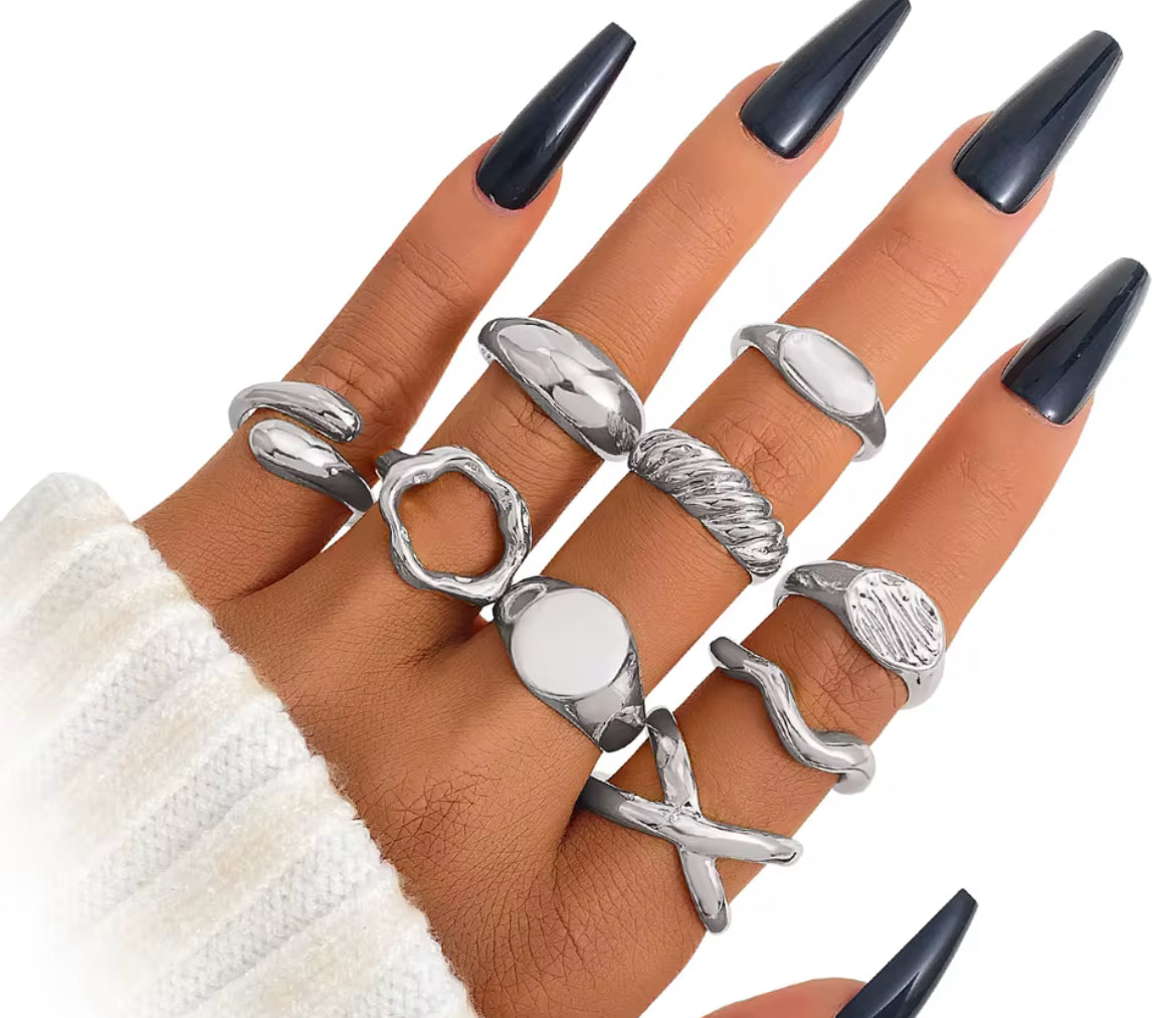Chunky Stacked Water Drop Rings